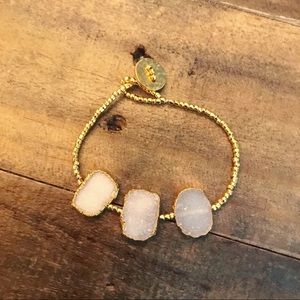Pale pink delicate druzy 24k gold bracelet